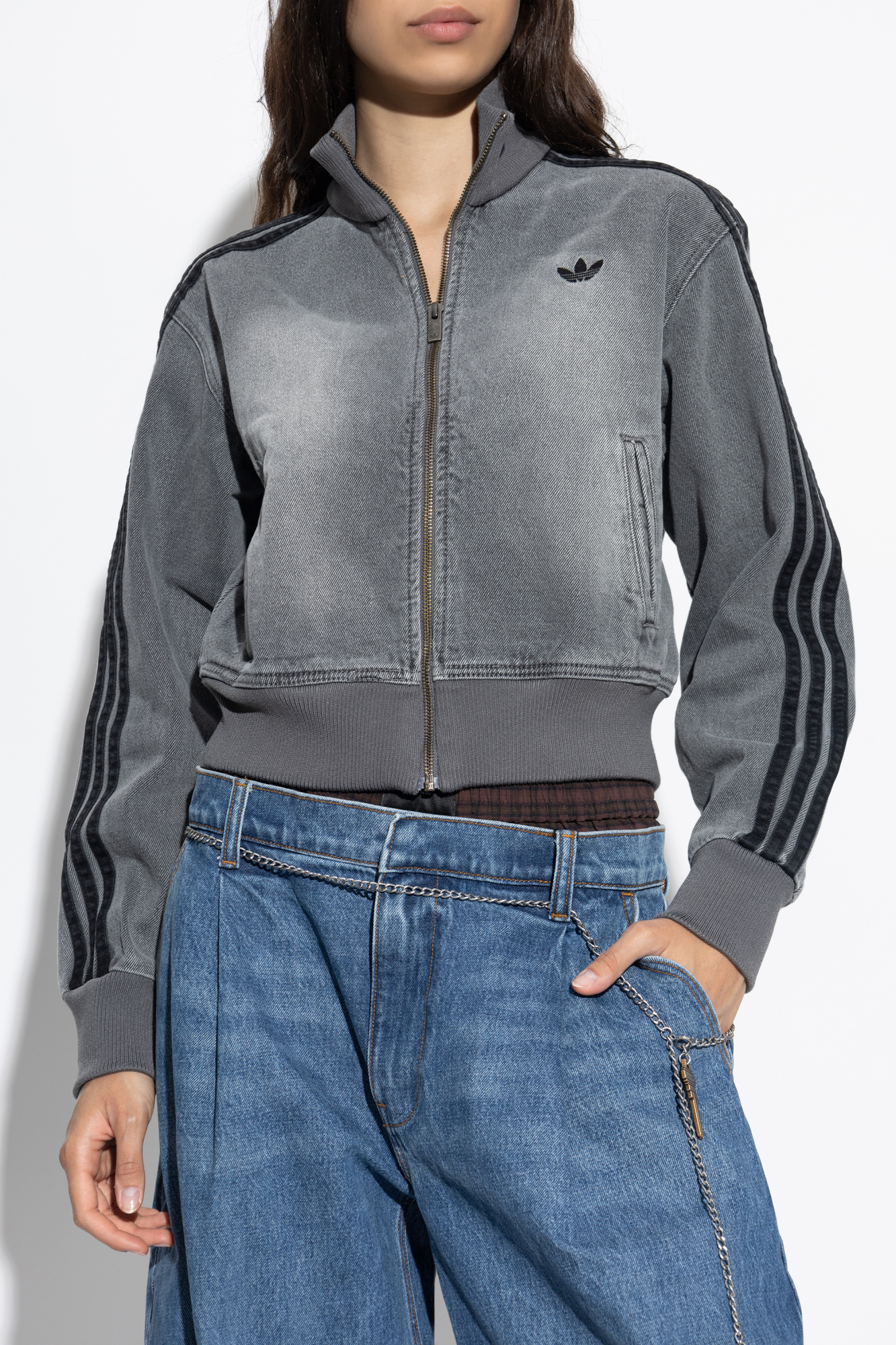 80s vintage adidas アウター denim jacket ADIDAS Originals Denim jacket with stand-up collar | Women's